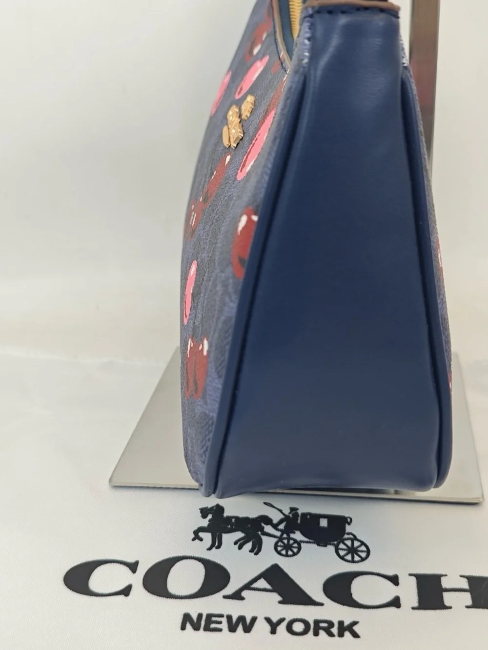 Coach Navy Cherry Print Shoulder Bag with Pink & Red Accents